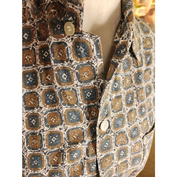 60s 70s Print Vintage Cotton Shirt Button Down Dress Disco 1970s Single Pocket - Picture 5 of 6